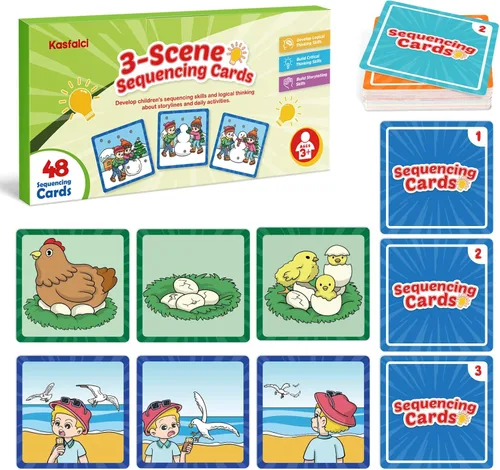 Kasfalci Tarjetas de secuenciación, juego de secuencia para niños, materiales de terapia del habla para autismo, mejorar la narración de historias,
