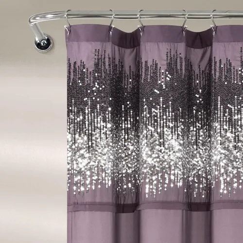 Miniatura 6 de Lush Decor 1 cortina de ducha con lentejuelas brillantes, diseño elegante y brillante para baño, 70 x 72 pulgadas, plateado y blanco, 70 x 72