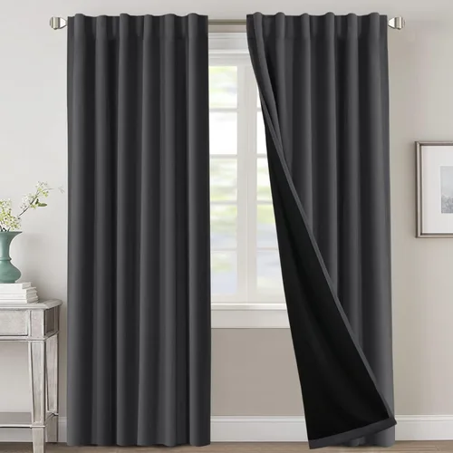 Miniatura 73 de H.VERSAILTEX Cortinas 100% opacas para dormitorio con forro negro, cortinas de oscurecimiento de habitación completa, con aislamiento térmico