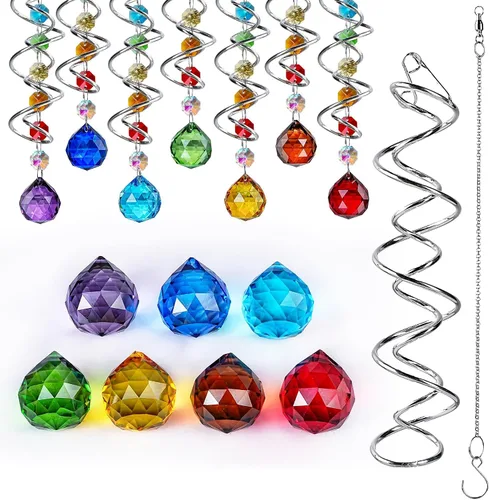 Miniatura 8 de Atrapasoles de cristal de 7 chakras, adornos de prismas de cristal colgantes con cuentas de arcoíris de 0.787 pulgadas para ventana, jardín