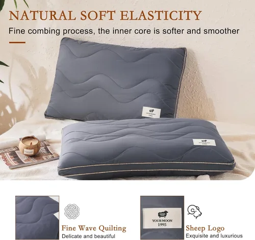 Miniatura 8 de YOUR MOON - Almohada Suave de Lana Orgánica Queen, Almohada Plana y Delgada de Lana para Dormir, Almohada de Cama de Bajo Volumen para Espalda