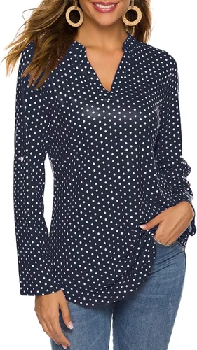 Miniatura 2 de Halife - Blusa tipo túnica para mujer, mangas 34 enrollables, cuello en V, estampado floral