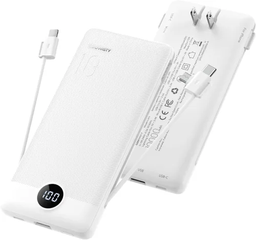 Miniatura 9 de Cargador Portátil con Enchufe de Pared, Banco de Energía USB C Delgado con Cables Integrados, Paquete de Batería Externa con Pantalla LED