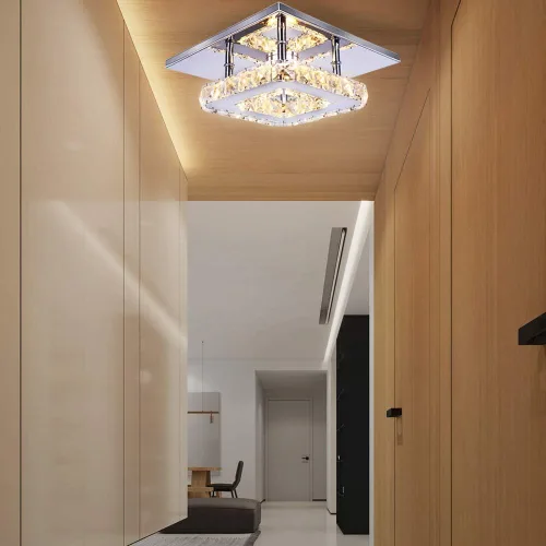 Miniatura 5 de Pequeña Lámpara de Araña LED de Cristal, Instalación Semiempotrada, Lámpara de Techo Moderna de Cristal para Dormitorios, Comedores, Pasillos