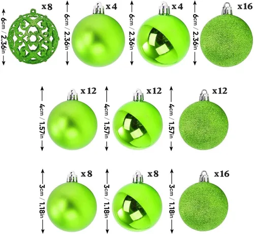 NJN 100 piezas de juego de adornos de bolas de Navidad, adornos verde manzana para decoración de árbol de Navidad, adornos colgantes de plástico