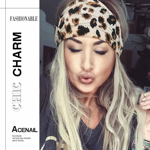 Miniatura 4 de Acenail Diademas anchas para mujer, turbante anudadas, elásticas antideslizantes, bohemias, para entrenamiento, leopardo, yoga, bufandas de algodón