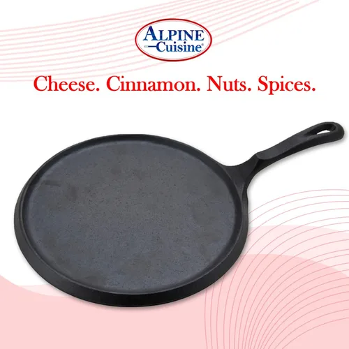 Miniatura 4 de Alpine Cuisine Plancha plana y comal de hierro fundido de 10 pulgadas Presazonada con mango duradero Utensilios de cocina de calefacción