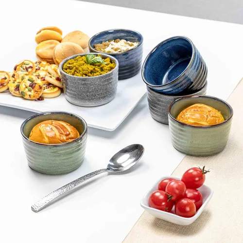 Miniatura 7 de Henten Home Juego de 6 moldes de cerámica de 8 onzas, moldes de porcelana para soufflé y crema Brulee, cuencos pequeños aptos para horno, esmalte