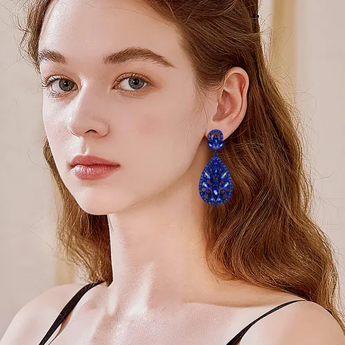 Miniatura 6 de EleQueen Aretes colgantes de cristal austriaco para mujer para boda