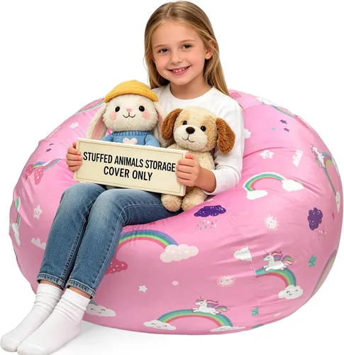 Miniatura 11 de Lukeight - Puf de almacenamiento de animales de peluche para niños, funda para puf de dinosaurio con cremallera para organizar la habitación