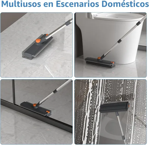 Miniatura 5 de Cepillo de fregar con mango largo, cepillo de fregar el piso con escobilla de goma para limpieza, escobilla de ducha 3 en 1 escoba de piso con Gris