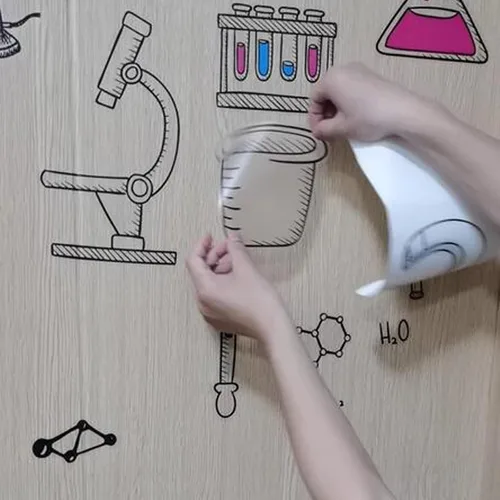 Miniatura 6 de Calcomanías de pared de laboratorio de ciencias al por mayor, calcomanías de vinilo para herramientas de elementos químicos para aula, dormitorio