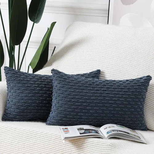 Miniatura 32 de MADIZZ Juego de 2 fundas de almohada decorativas de pana rayadas estilo boho, 22 x 22 pulgadas, verde oscuro suave, funda decorativa para cojín
