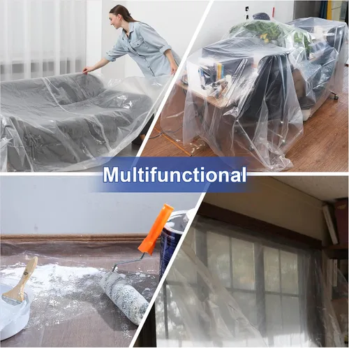 Miniatura 7 de 3 paños de plástico para gotas, 1 mil de grosor, 9 x 12 pies, hoja de pintor gruesa para pintura, muebles, paredes y protección del suelo