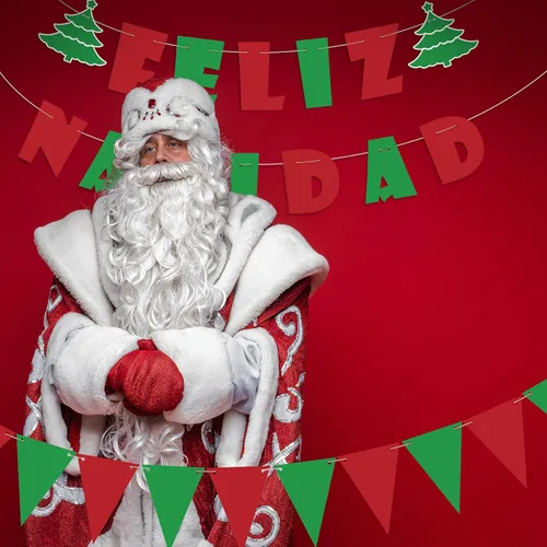 Miniatura 3 de Hollowfly 5 piezas de pancarta de Feliz Navidad, decoraciones mexicanas de Navidad en rojo, verde, pancarta de Navidad española, banderines de Feliz