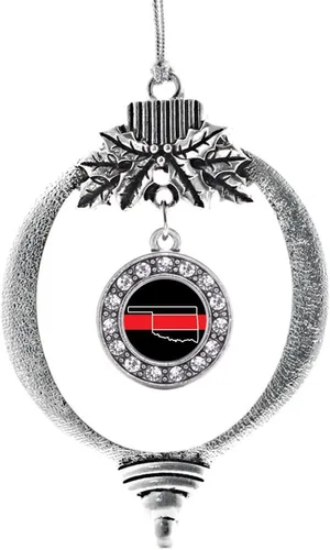 Miniatura 20 de Inspired Silver - Bonita bandera estadounidense - Adorno de Navidad plateado - Adorno de árbol de Navidad con dije circular con circonita cúbica