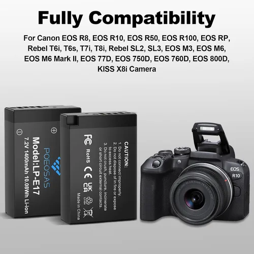 Miniatura 3 de Batería LP-E17 para R50, paquete de 2 unidades de 1400 mAh con USB-C 20 W Funda de carga rápida de doble canal para cámara EOS R100 R50 RP R10