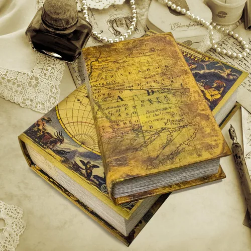 Miniatura 8 de Juego de 2 cajas decorativas en forma de libro, cajas de almacenamiento para baratijas y recuerdos, caja de almacenamiento en forma de libro