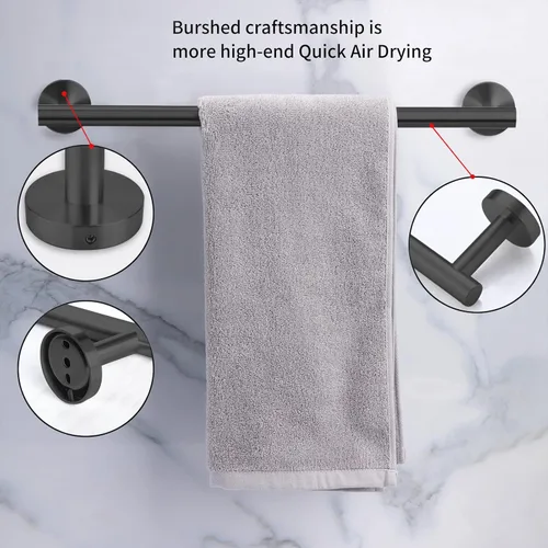 Miniatura 3 de Cilee Juego de 10 accesorios de baño negro mate, anillo de barra de toalla negro de 24 pulgadas+soporte para papel higiénico+gancho para toalla