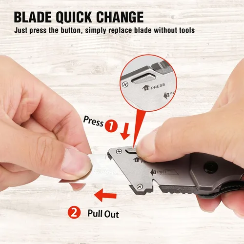 Miniatura 5 de WORKPRO - Cuchillo utilitario plegable, cortador de caja de cambio rápido con cabezal de acero inoxidable y bloqueo de alineación, mango de madera