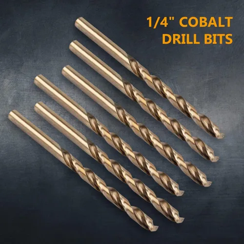 Miniatura 2 de POWERTEC Brocas de cobalto de 1/4 de pulgada, paquete de 6, 4 pulgadas de longitud, brocas M35 HSS Jobber con punta de 135° para perforar madera