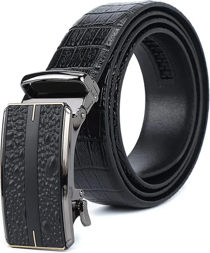 Miniatura 2 de iCuviy Cinturones de vestir de cuero genuino con trinquete deslizante para hombres, adecuados para el trabajo, negocios, cinturón de hebilla