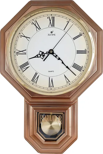 Miniatura 27 de JUSTIME Reloj de pared clásico vintage tradicional de estilo Schoolhouse, con péndulo y melodía Westminter cada hora, relojes de pared con melodía