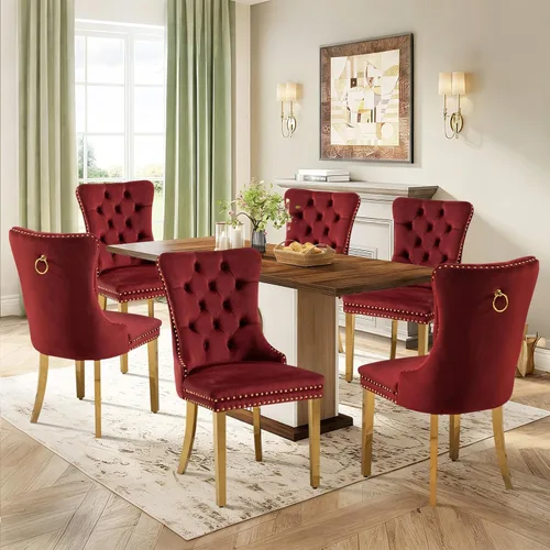 Miniatura 37 de Juego de 2 sillas de comedor de terciopelo tapizadas con ribete de cabeza de clavo y patas doradas chapadas en acero inoxidable para cocina