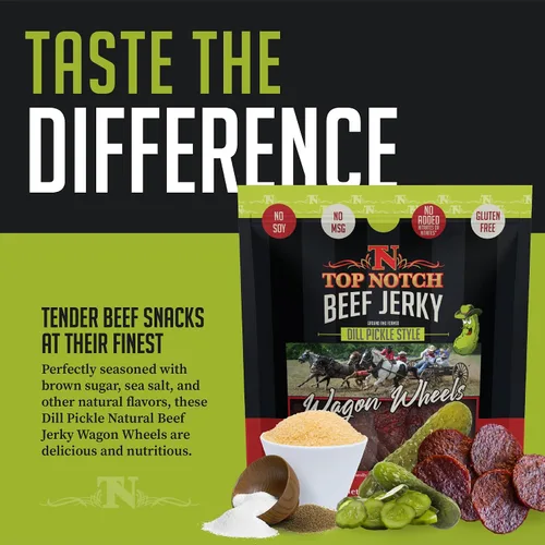 Miniatura 3 de Top Notch Wagon Wheels Jerky – Snacks altos en proteínas para niños y adultos hechos de carne de res criada localmente – Rondas sabrosas de carne