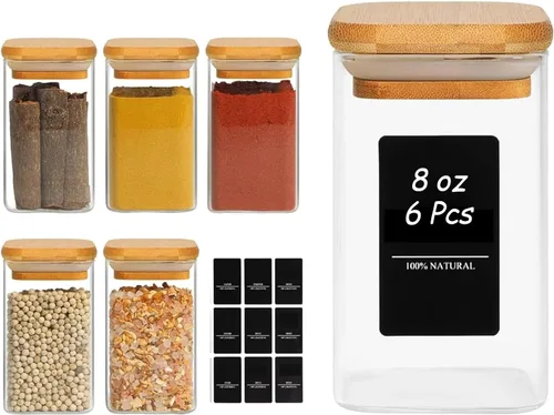 Miniatura 14 de ComSaf Tarros de especias con etiquetas de 4 onzas, paquete de 6 recipientes pequeños para especias, tarros de condimentos de vidrio con tapas