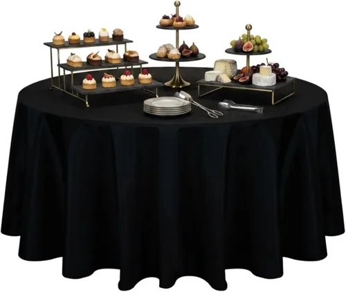 Miniatura 2 de Restaurantware Table Tek - Manteles redondos de 120 pulgadas para boda, 10 manteles redondos de poliéster negro, lavables, sin arrugas