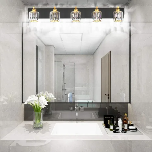 Miniatura 4 de Aipsun Lámpara de tocador de baño de cristal, accesorios de iluminación negra, 5 luces, luz de tocador de cristal para baño (excluye bombilla)