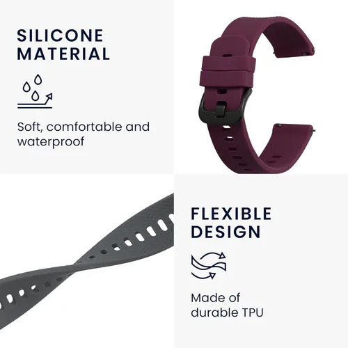 Miniatura 3 de kwmobile Correas compatibles con Willful Fitnesstracker/Smartwatch Straps – 2 correas de silicona de repuesto – Negro/Rosa polvoriento