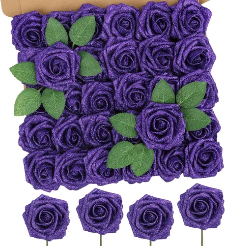 Miniatura 28 de MACTING 30 Rosas Artificiales Blancas Flores Falsas con Tallo Rosas de Espuma de Tacto Real para DIY Arreglos de Ramo de Boda Centros de Mesa White-1