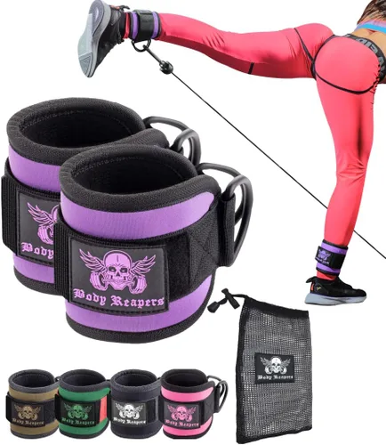 Miniatura 10 de Accesorio de cable de tobillo para gimnasio con correa ajustable, anillos en D dobles duraderos y diseño acolchado para ejercicios de glúteos