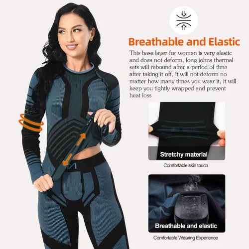 Miniatura 5 de MEETWEE Ropa interior térmica para mujer, Long Johns Ski para clima frío, capa base, cálida parte superior e inferior de invierno para correr