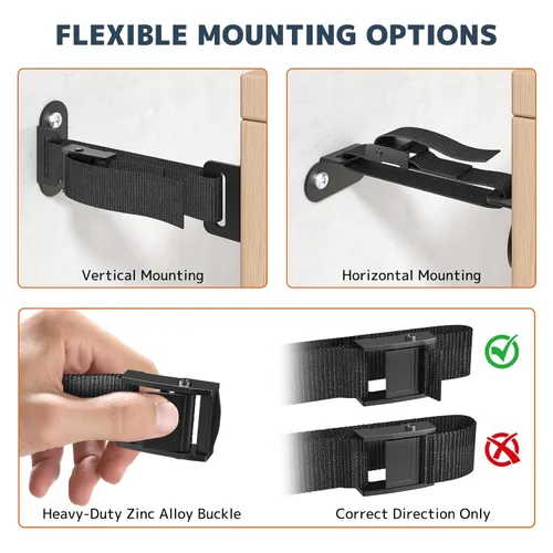 Miniatura 5 de Anclajes antipunta para muebles (2 juegos), anclaje de pared resistente para muebles, anclajes de pared a prueba de terremotos para seguridad