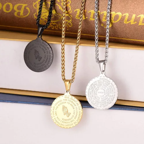 Miniatura 7 de U7 Collar con versículo bíblico chapado en oro de 18 quilatesacero inoxidable con inscripciones de oración para hombres y mujeres, paquete de regalo