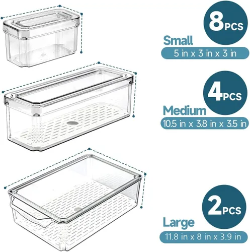 Miniatura 6 de Paquete de 14 organizadores para refrigerador y almacenamiento - Contenedores organizadores con tapas para refrigerador, organización sin BPA