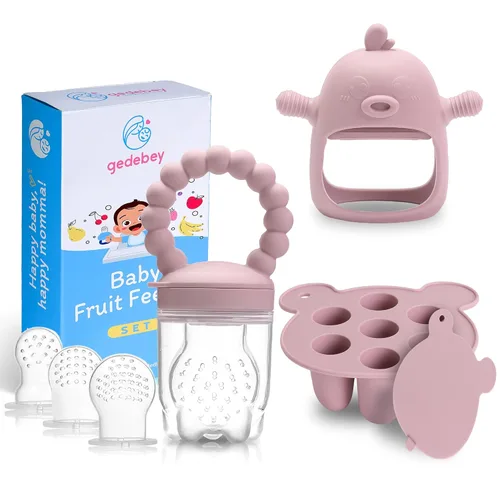 Miniatura 2 de Juego de alimentador de frutas y alimentos 3 en 1 para bebés, molde de paletas de leche materna con bandeja congeladora, juguete para aliviar