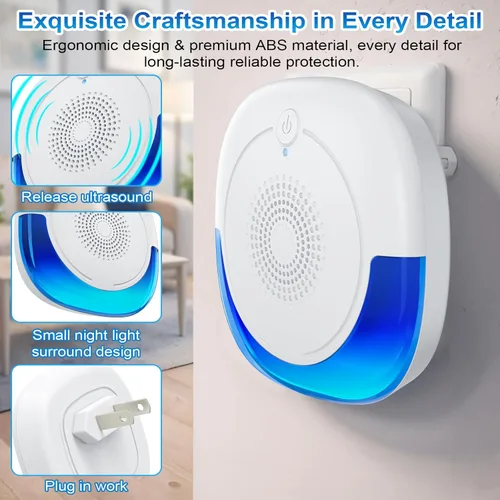Miniatura 4 de Paquete de 6 repelentes ultrasónicos de plagas, repelente de mosquitos para interiores, repelente de cucarachas para interiores, para ratones, Azul