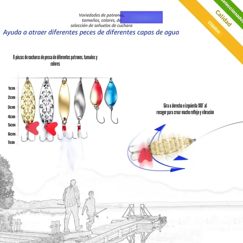 Miniatura 4 de EXAURAFELIS Juego de señuelos de pesca, kit de señuelos para lubina, trucha, salmón, agua dulce, equipo de aparejos de pescado, incluye cuchara
