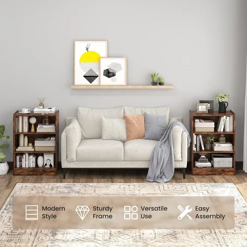 Miniatura 9 de Giantex Estantería de 3 cubos, color marrón, estantería abierta industrial moderna de 3 niveles con estantes ajustables, dispositivo antivuelco