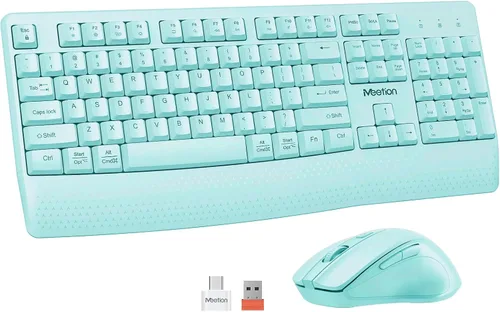 Miniatura 12 de MEETION Teclado y ratón inalámbricos, teclado inalámbrico de tamaño completo con reposa muñecas, ratón ajustable de 3 DPI, juego de teclado y ratón