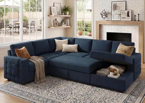 Miniatura 13 de HONBAY Sofá Seccional Sleeper con Cama Extraíble Sofá Seccional en Forma de U Cama Sleeper con Chaise de Almacenamiento Sofá Seccional Sleeper de 6