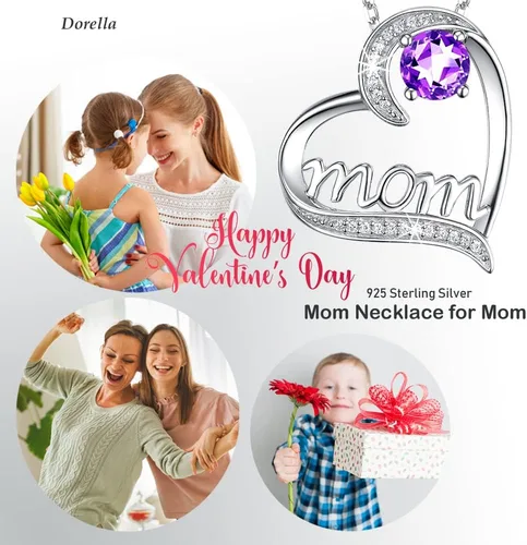 Miniatura 2 de Dorella - Collar de plata de ley 925 para mujer, con dije de corazón con joya de nacimiento para mayo y junio, esmeralda, regalo de cumpleaños