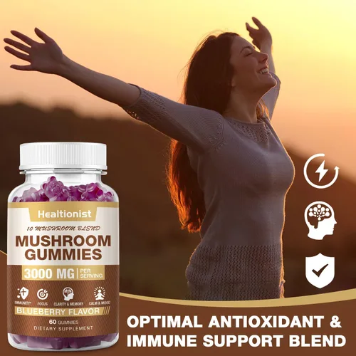 Miniatura 6 de 3000 mg - Gomitas complejas de hongos, 10 mezclas, gomitas de melena de león para adultos, Cordyceps, Shiitake, Reishi, Chaga, cerebro, apoyo
