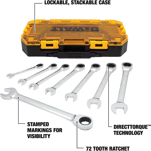 Miniatura 2 de DEWALT Tough Box 8 PC SAE Juego de llaves combinadas de trinquete