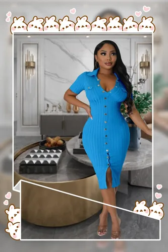 Miniatura 2 de Vestido de manga corta de punto con cuello en V para mujer, sexy, elegante, cómodo