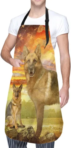 Miniatura 3 de Delantal colorido de poliéster Grooming Delantales con bolsillo para barbacoa Cocina Pintura Adultos German Shepherd
